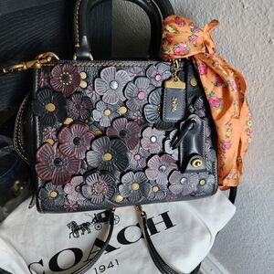 Coach Floral Appliqué Black Handbag